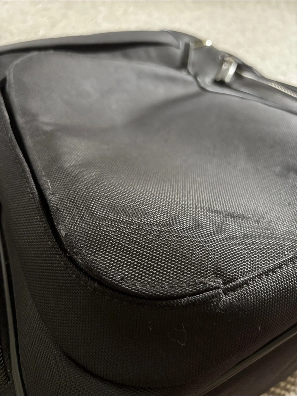Tumi Black Ballistic Nylon Expandable Backpack with Leather Trim
